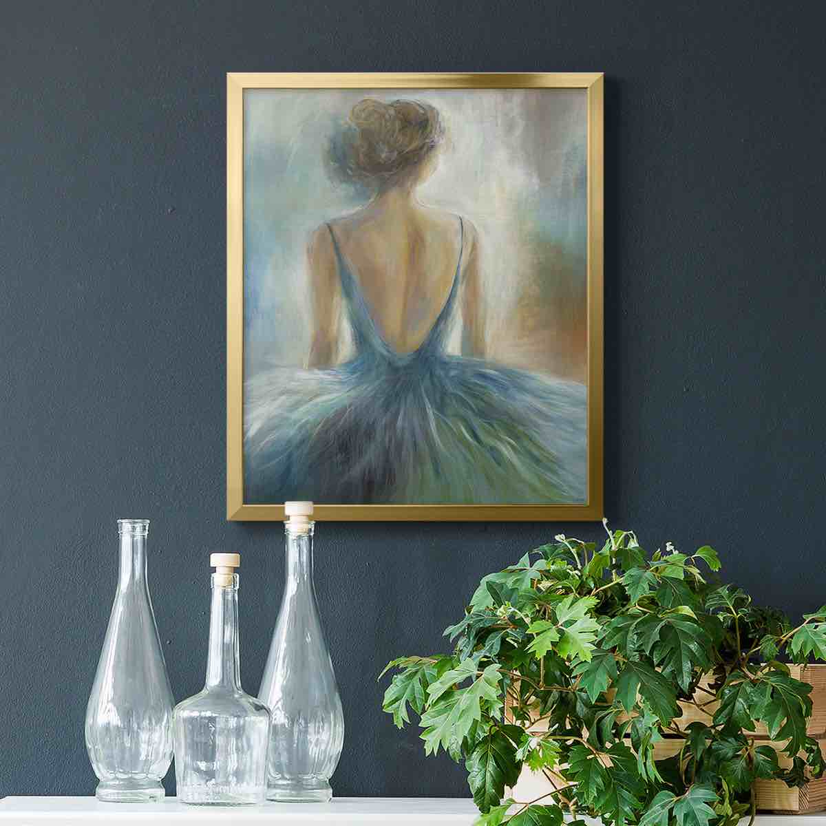 Condition photo showing New/Like New for Lady in Blue Framed Print - Solid Wood