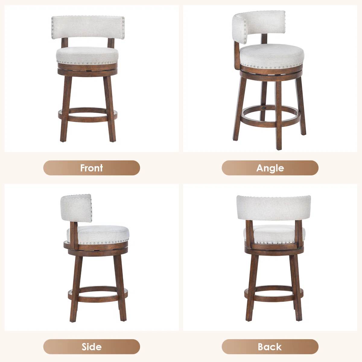 Condition photo showing New/Like New for 360° Swivel 24" Counter Stool with Nailhead Trim, Upholstered Solid Wood Bar Chair for Kitchen Island