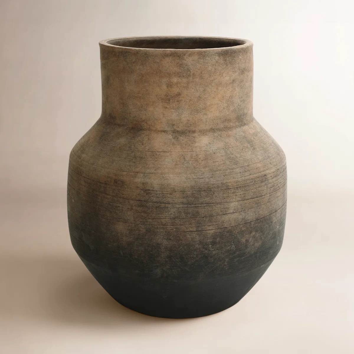 Condition photo showing New/Like New for Rockport Rustic Brown Gradient Terracotta Vase, Wide-Body Design for Entryways & Tabletops