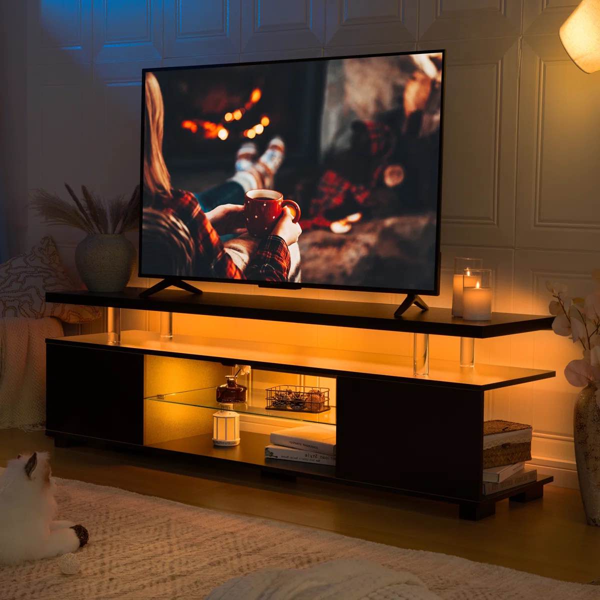 Condition photo showing New/Like New for Kelsha 51'' W LED TV Stand with Storage
