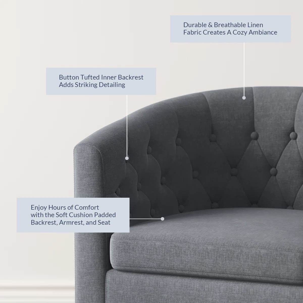 Condition photo showing New/Like New for Evelie 28.25" W Tufted Linen Barrel Chair Upholstered