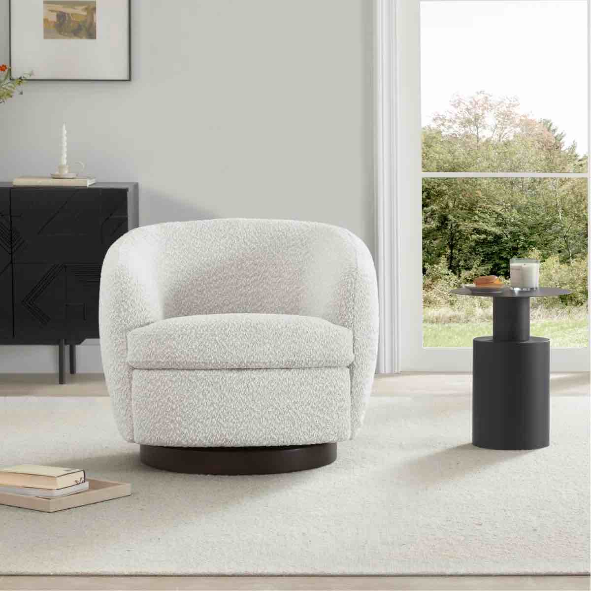 Evelie 28.25" W Tufted Linen Barrel Chair Upholstered