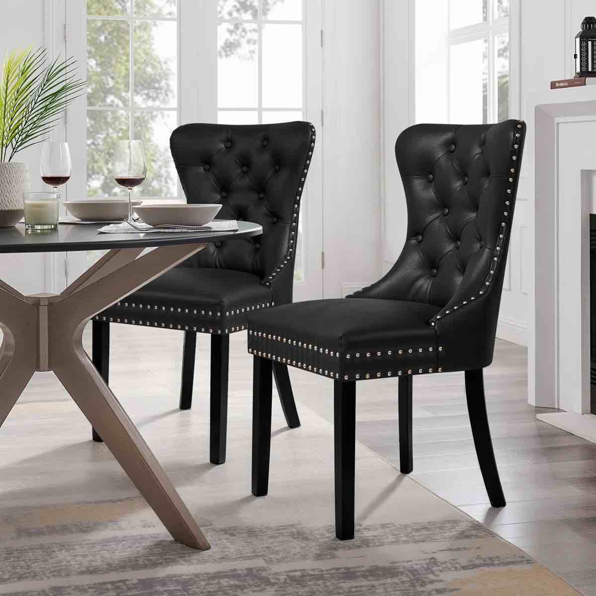 Condition photo showing New/Like New for Seita Tufted Leather Upholstered Wing Back Parsons Chairs