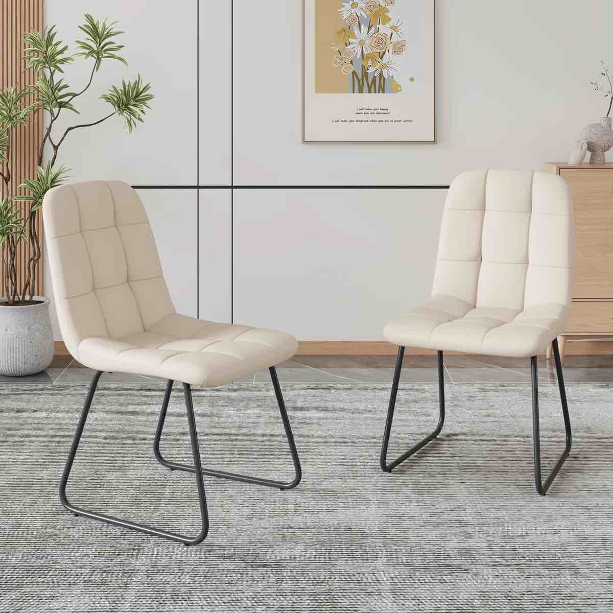 32.8"H Faux Leather Upholstered Dining Chairs, Modern Kitchen Chair Side Chair with Steel Legs, Parsons Chair for Kitchen, Dining, Living, Reception, Office Guest Chairs, and Outdoor