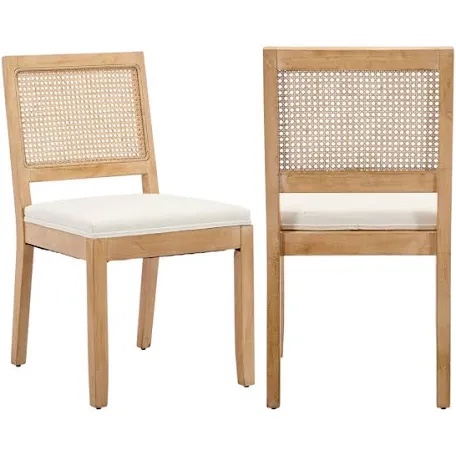 Condition photo showing New/Like New for Mid Century Modern Farmhouse Style Rattan Dining Chairs Set of 2