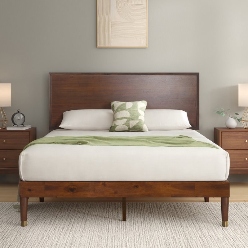 hermes contemporary modern solid wood platform bed with adjustable headboard- king