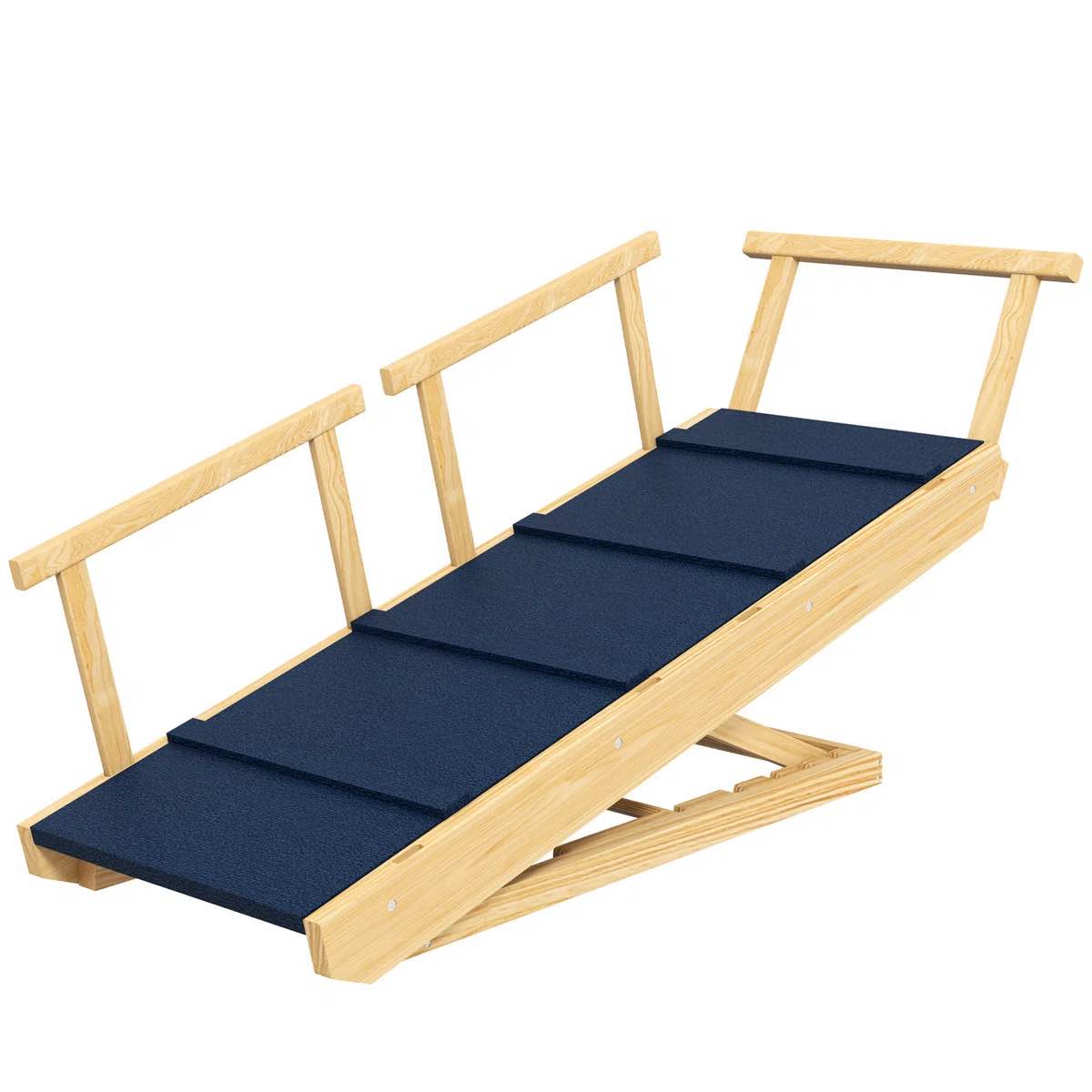 wooden dog stairs ramp with 4 adjustable heights and slip mat, foldable for simple use, dogs to reach high beds or sofas, natural wood tone height non-slip lining, ideal pets sofas easily, color