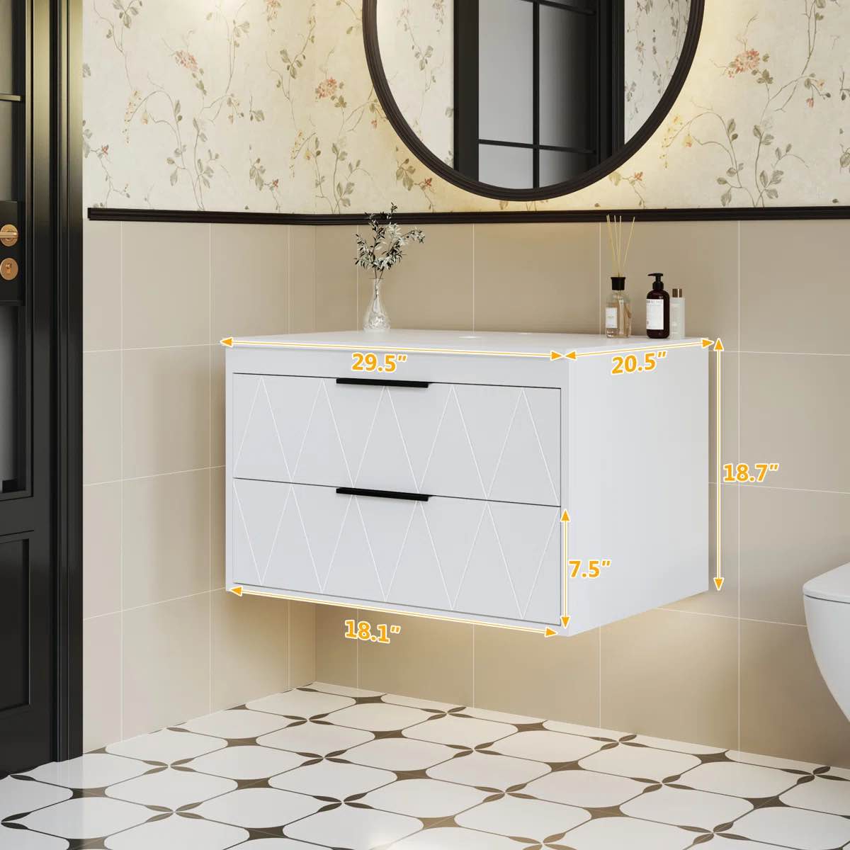 sharee 30" modern wall mounted single bathroom vanity base only, vessel sink not included