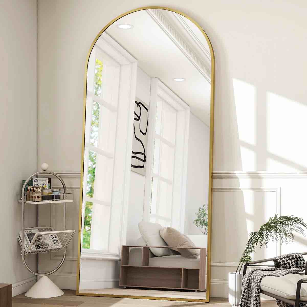 queenborough oversized full length mirror arch floor mirror wall mirror hanging or leaning full body mirror with stand