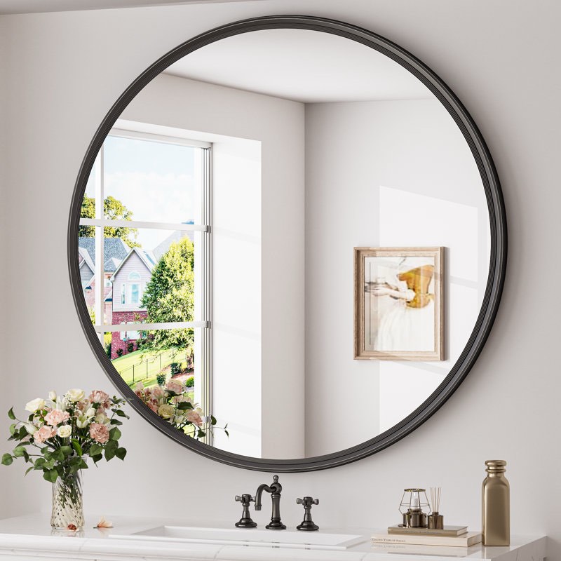 evangelista aluminum alloy framed mirror, round wall mounted mirror, decorative mirror for entryway, bathroom, hallway,tempered glass