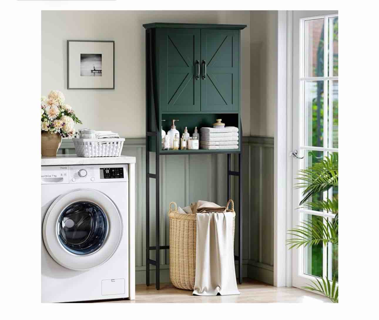 Over The Toilet Storage Cabinet, Over Toilet Bathroom Organizer with Barn Doors Above Toilet Storage Cabinet Spacesaver Behind Toilet Bathroom Organizer (Forest Green)