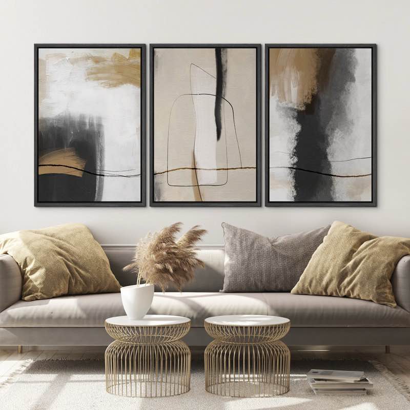 grunge abstract paint stroke effect tan gray neutral organic modern pictures framed canvas abstract living room wall art painting print