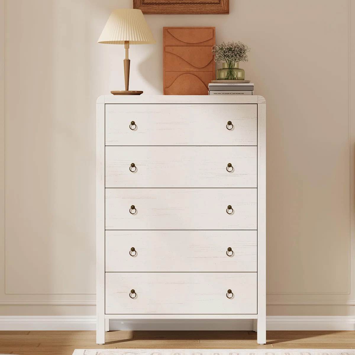 5 Drawer Dresser for Bedroom, 47" Tall Storage Cabinet, Nightstand with Large Clothes Organizer