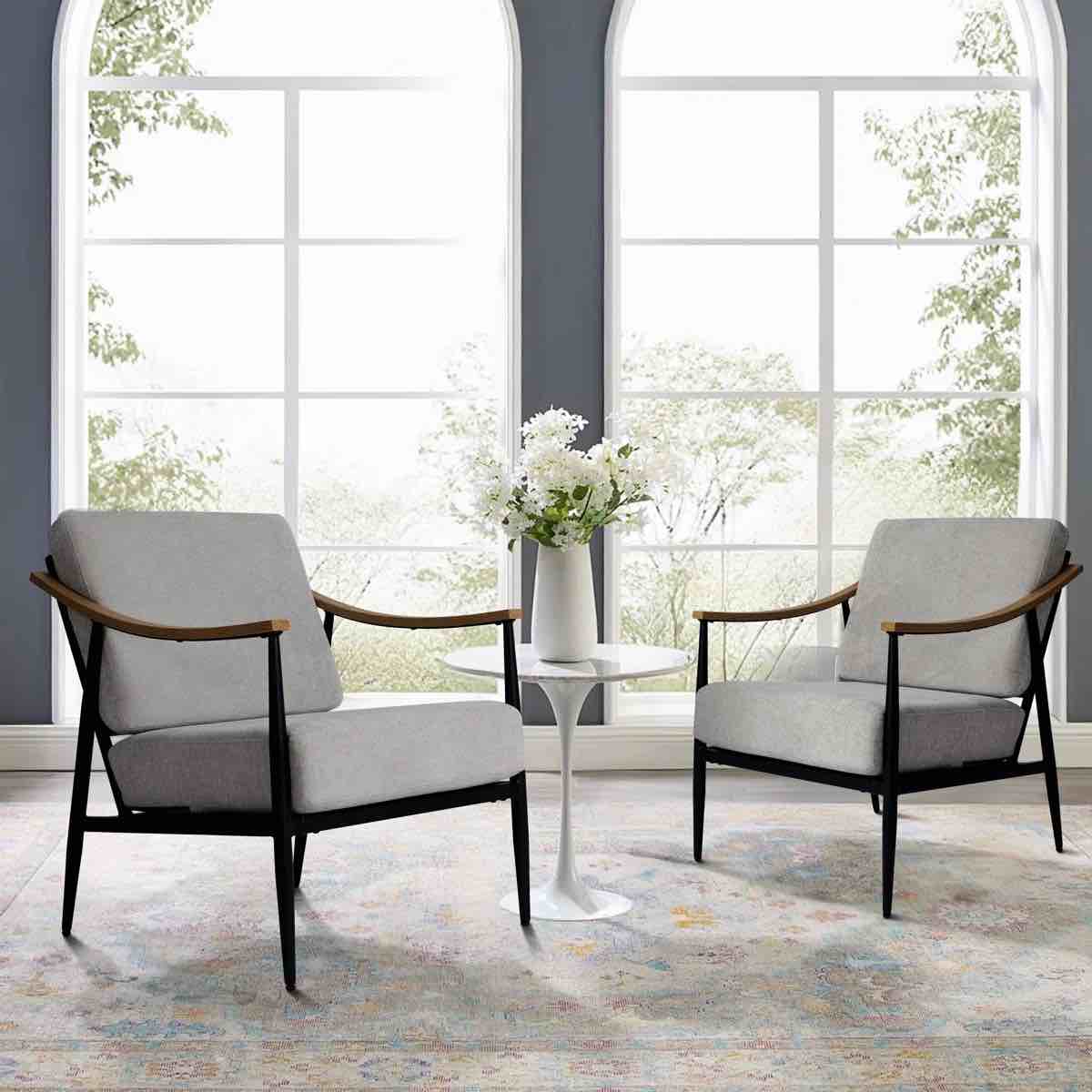 26'' Wide Mid-century Modern Lounge Chair Upholstered Deep Seated Accent Chair Set of 2