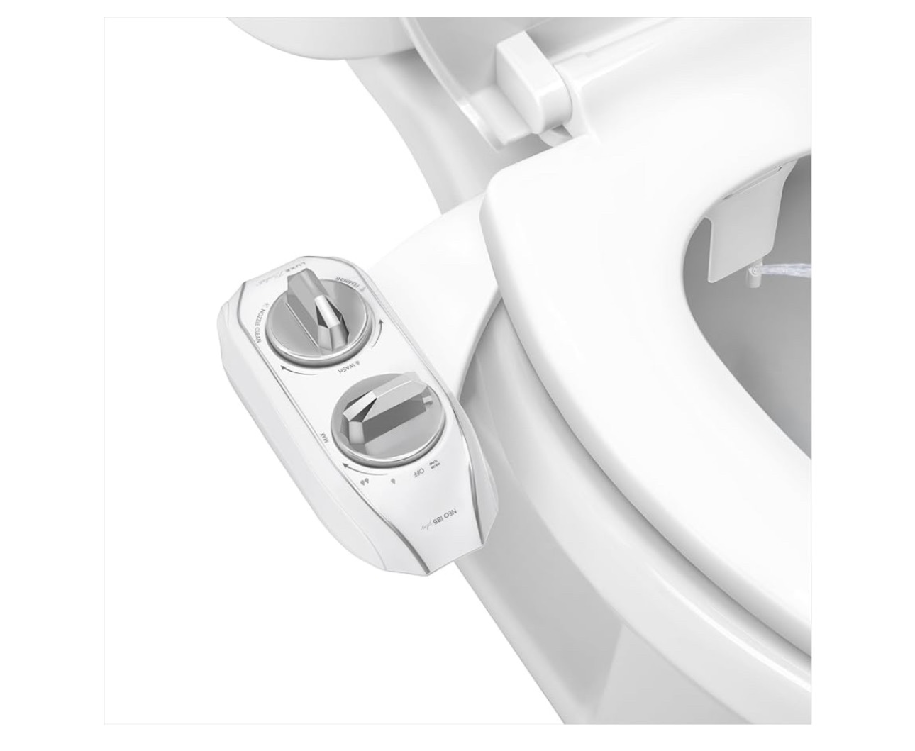 luxe bidet neo 185 plus - only patented attachment for toilet seat, innovative hinges to clean, slide-in easy install, advanced 360° self-clean, dual nozzles, feminine & rear wash (chrome)