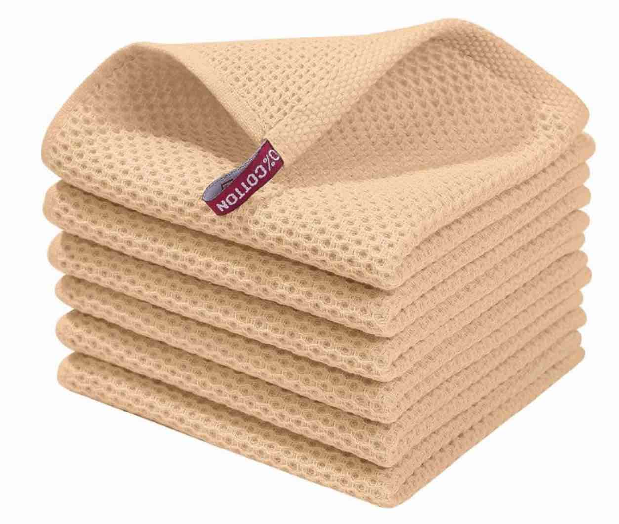 homaxy 100% cotton waffle weave kitchen dish cloths, ultra soft absorbent quick drying dish towels, 12 x 12 inches, multi-pack, apricot