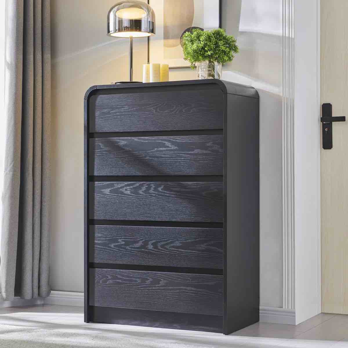 maud modern 5 drawers dresser for bedroom, 45" tall dressers & chests of drawers w/curved profile design