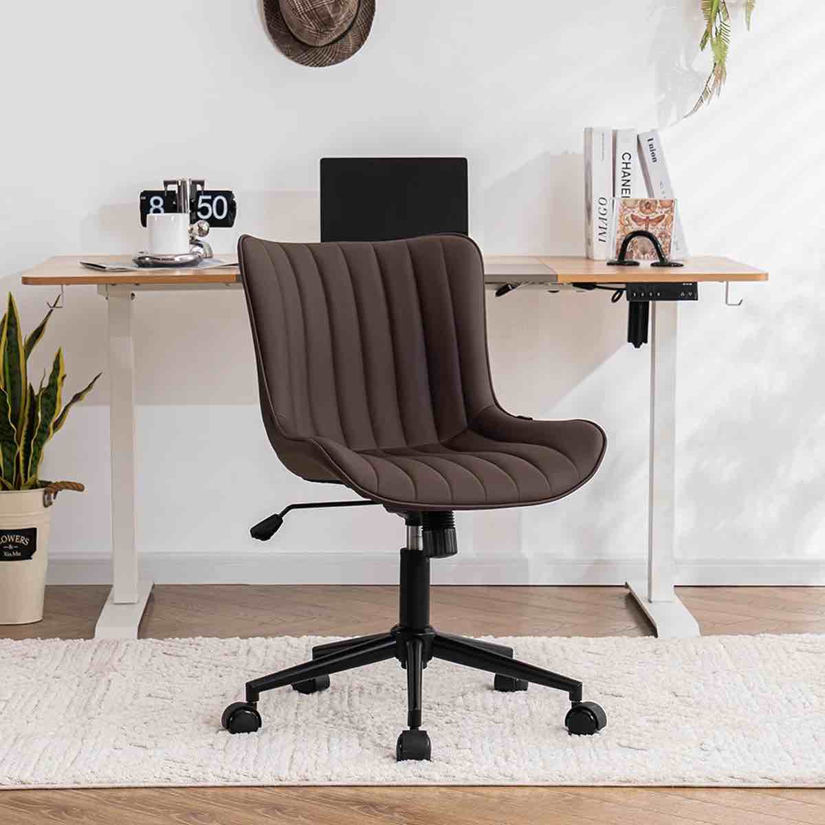 brionni leather upholstered office desk chair- swivel task chair with height adjust conference chair in brown