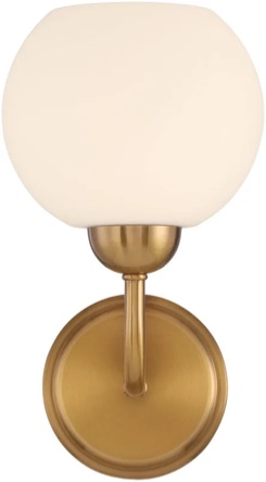 Condition photo showing New/Like New for ebern designs 1lt wall sconce, gold & opal