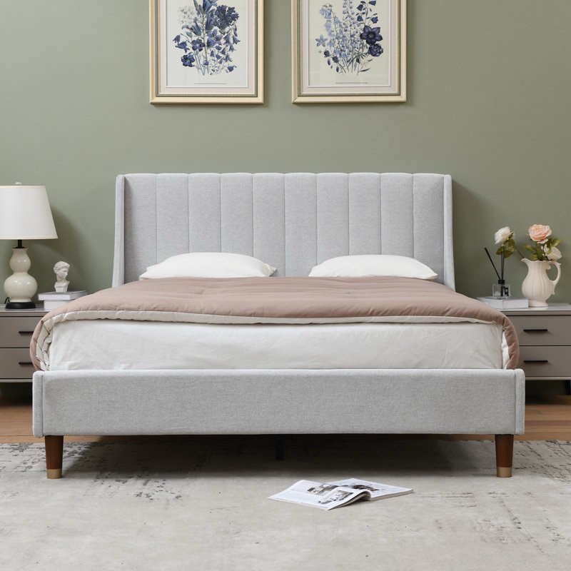 Ebern Design Wingback Upholstered Full Platform Bed with Vertical Channel Tufting