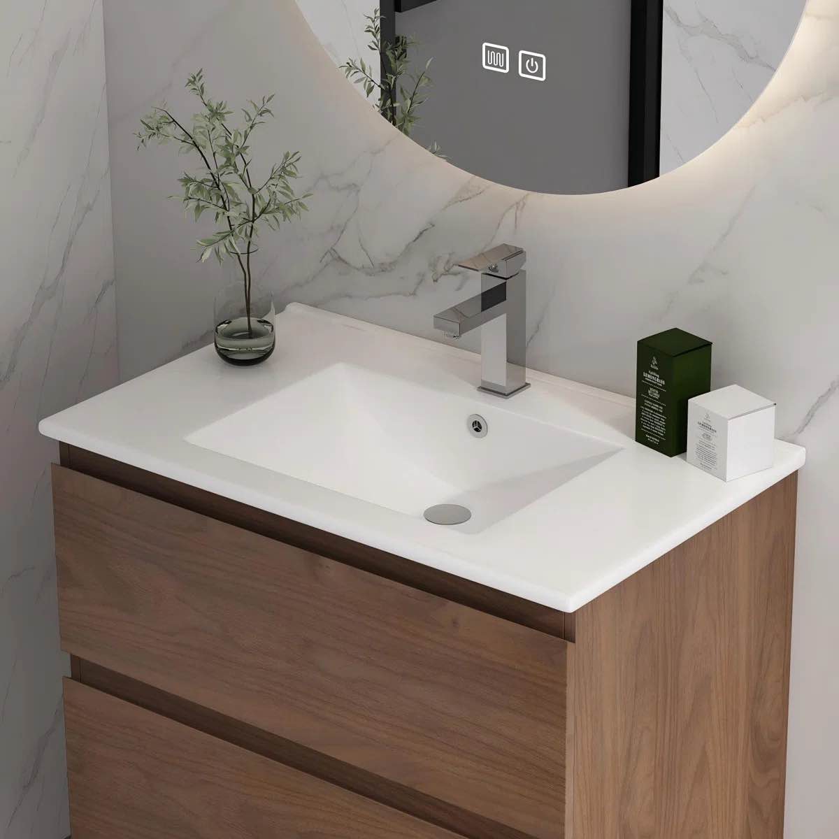 24" ceramic single bathroom vanity top with sink and faucet holes