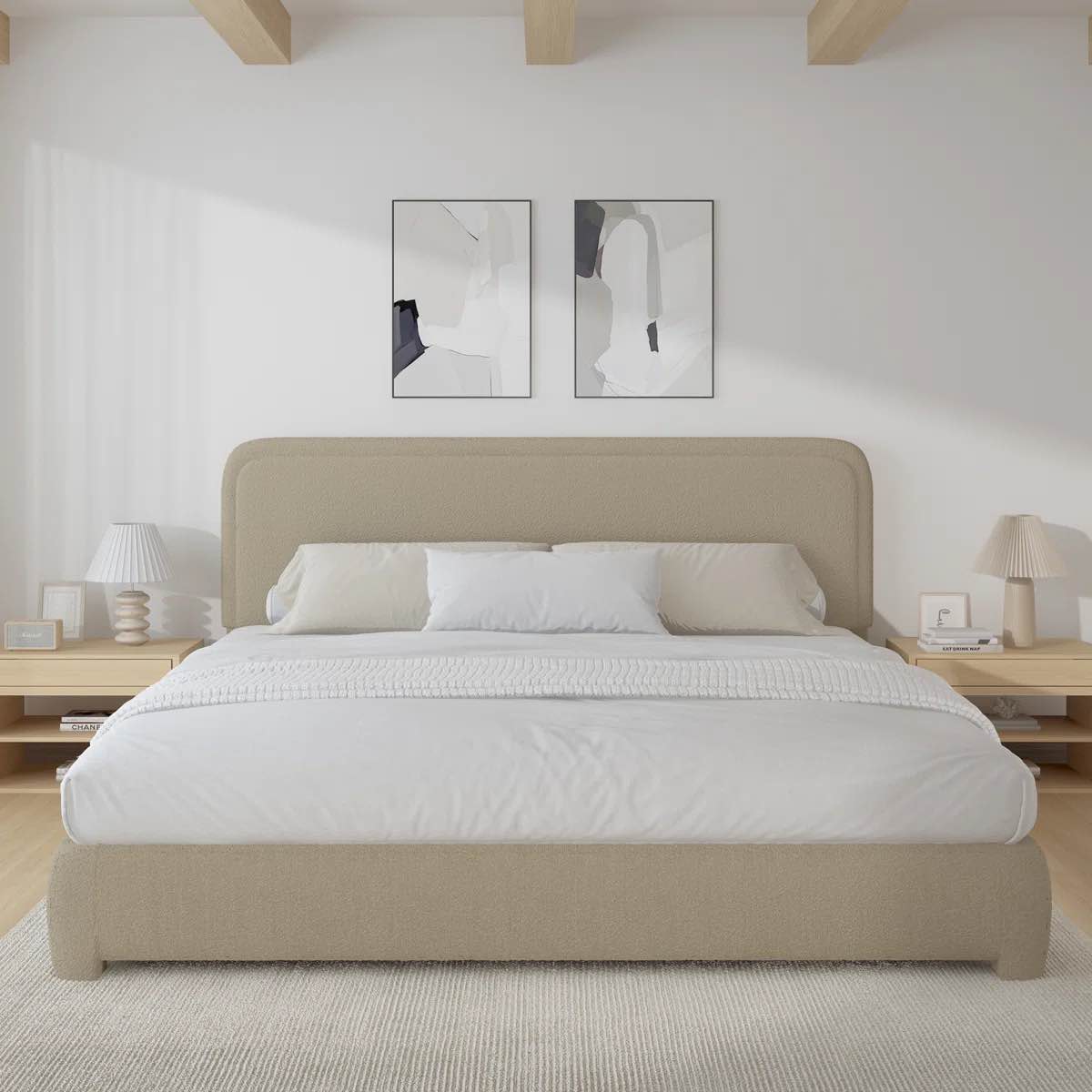 bensu boucle upholstered platform bed- king