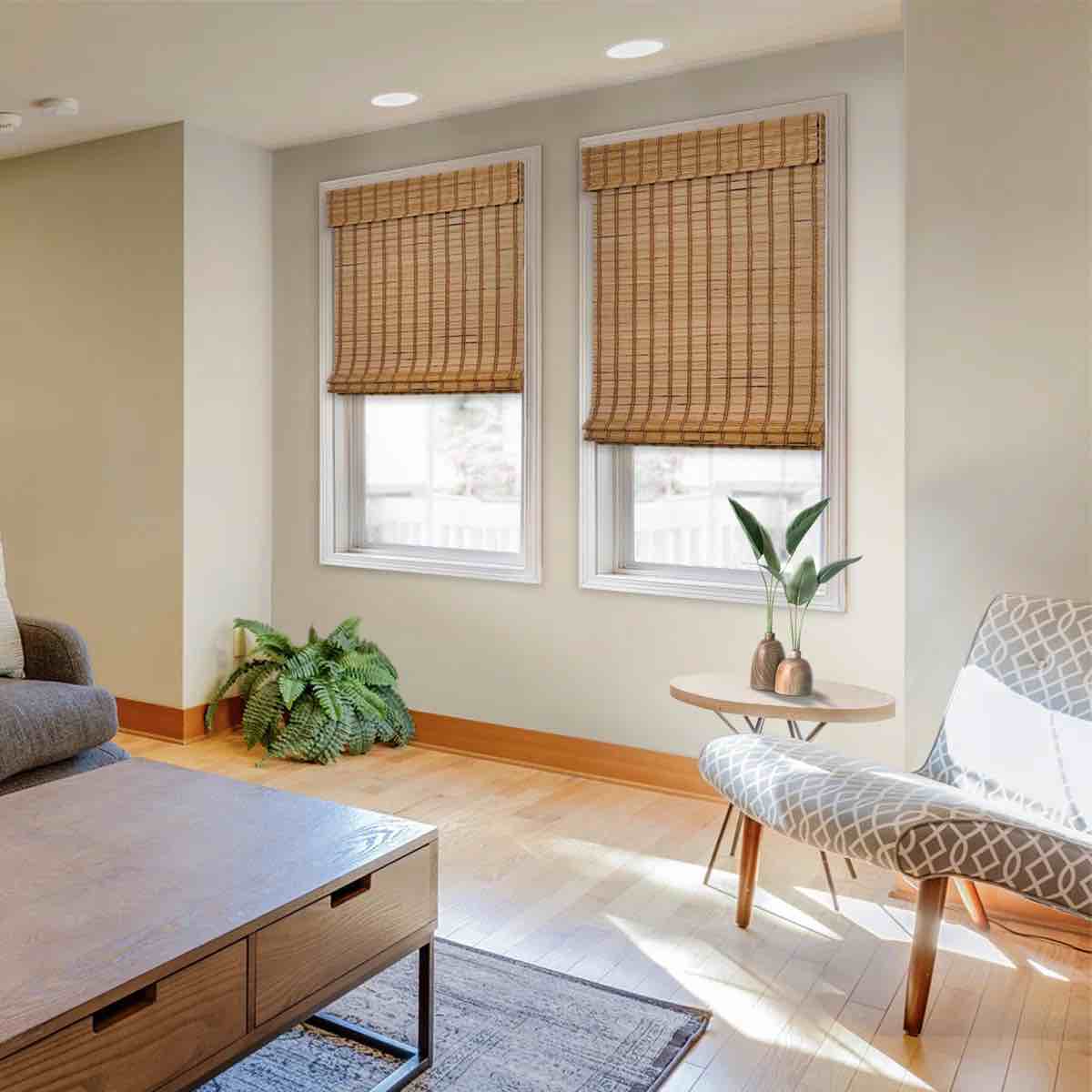 natural woven light filtering cordless bamboo roman shades