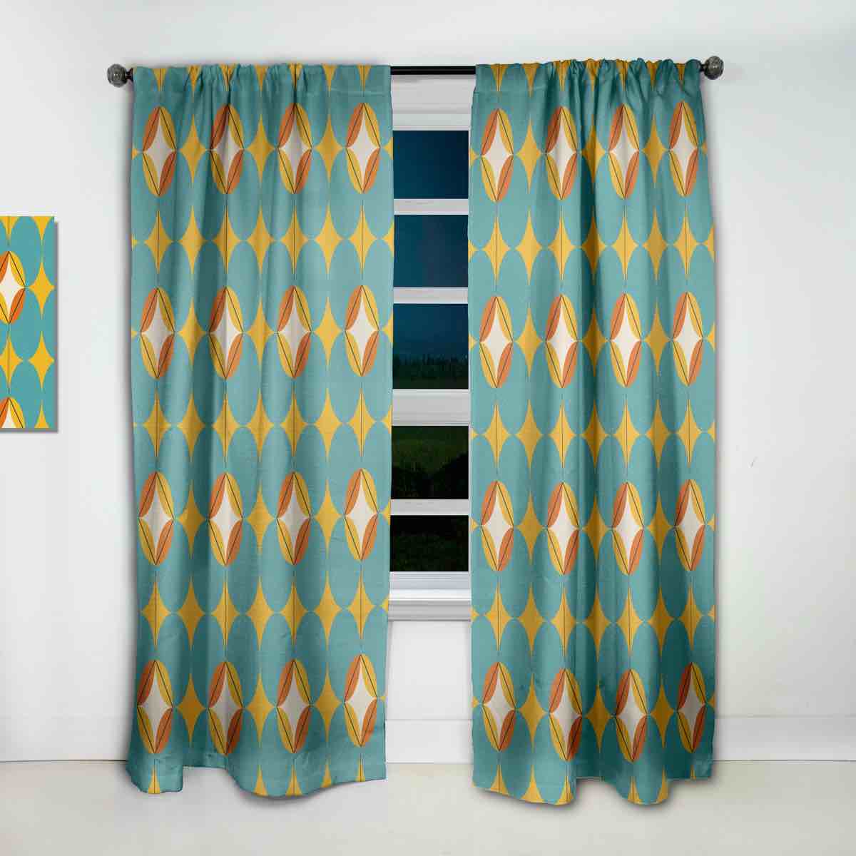 Condition photo showing New/Like New for diamond retro iv - abstract mid-century modern blackout curtain single panel