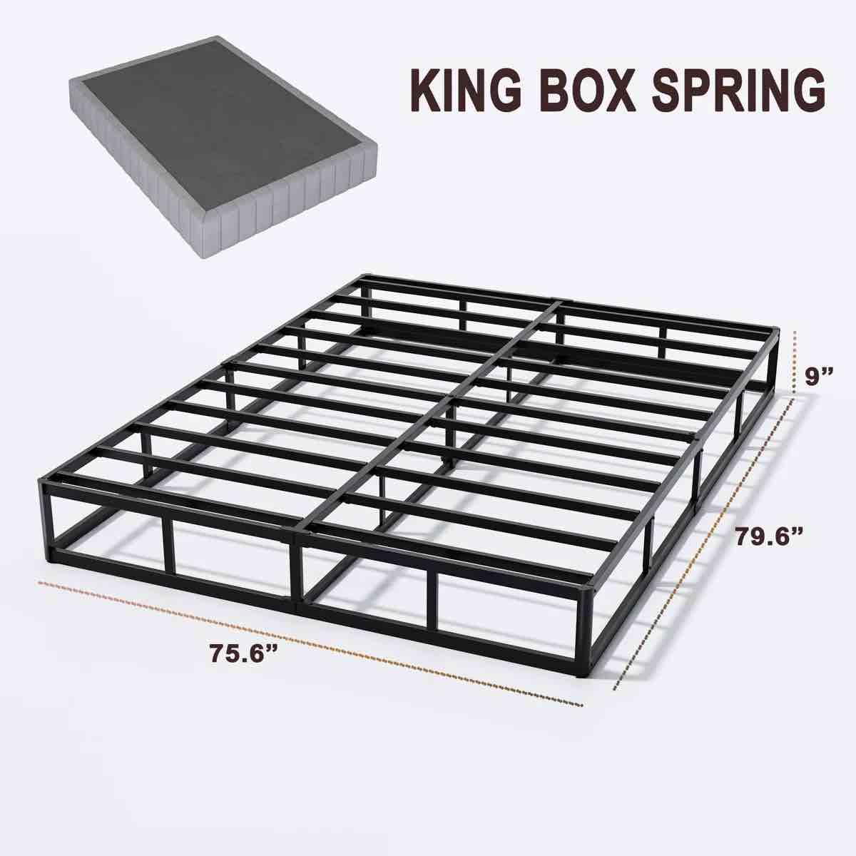 Condition photo showing New/Like New for 9 inch king high profile metal box springs with upholstered fabric cover