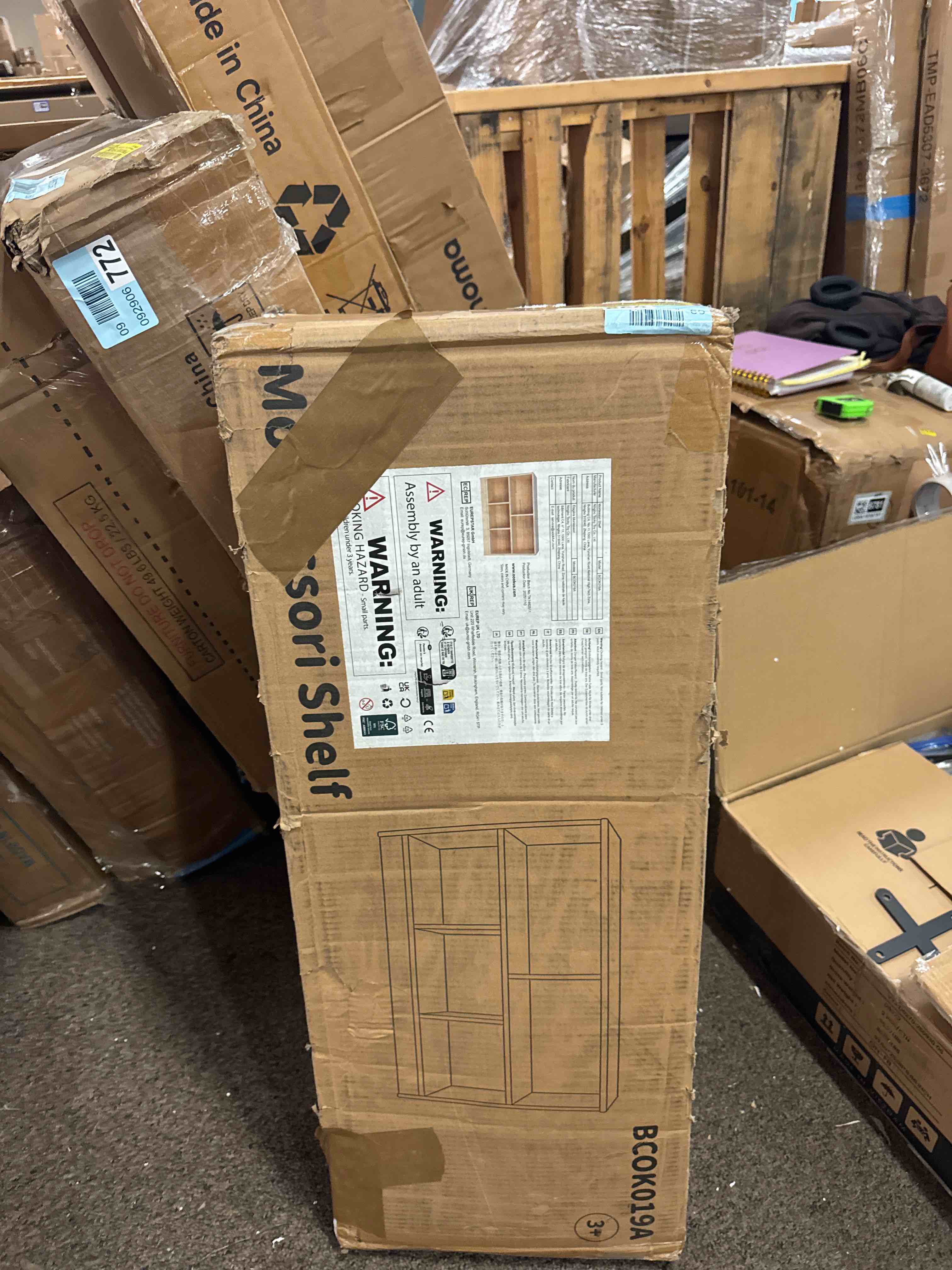 Condition photo showing New/Like New for rubber wood 5-compartment montessori shelf, 35.4"l