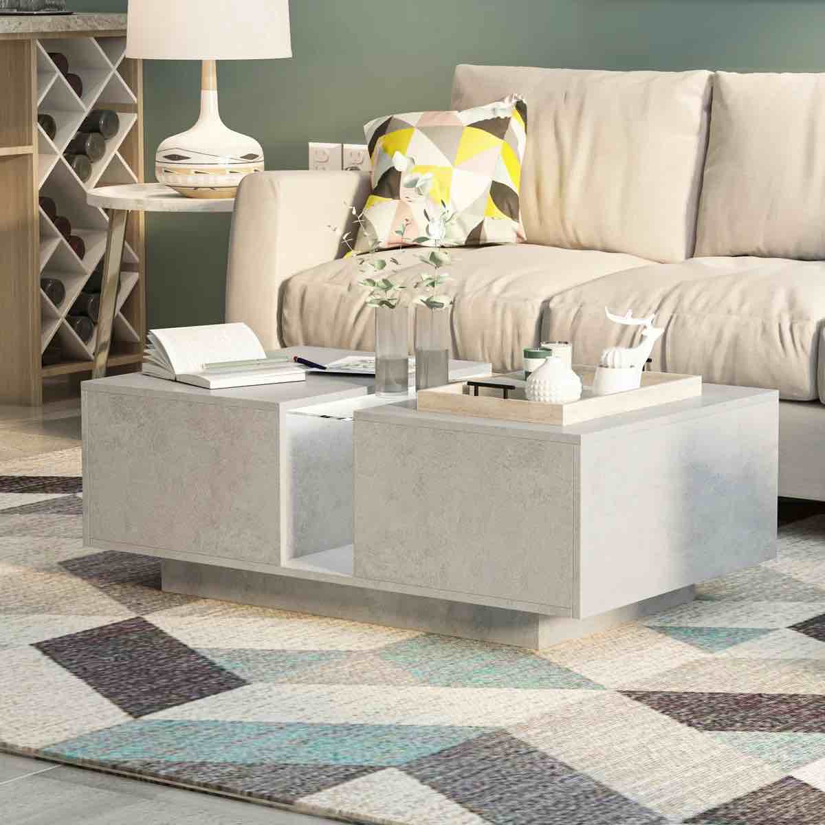 Luxurious 40"w Led Coffee Table With Acrylic Tabletop &high Gloss Drawer