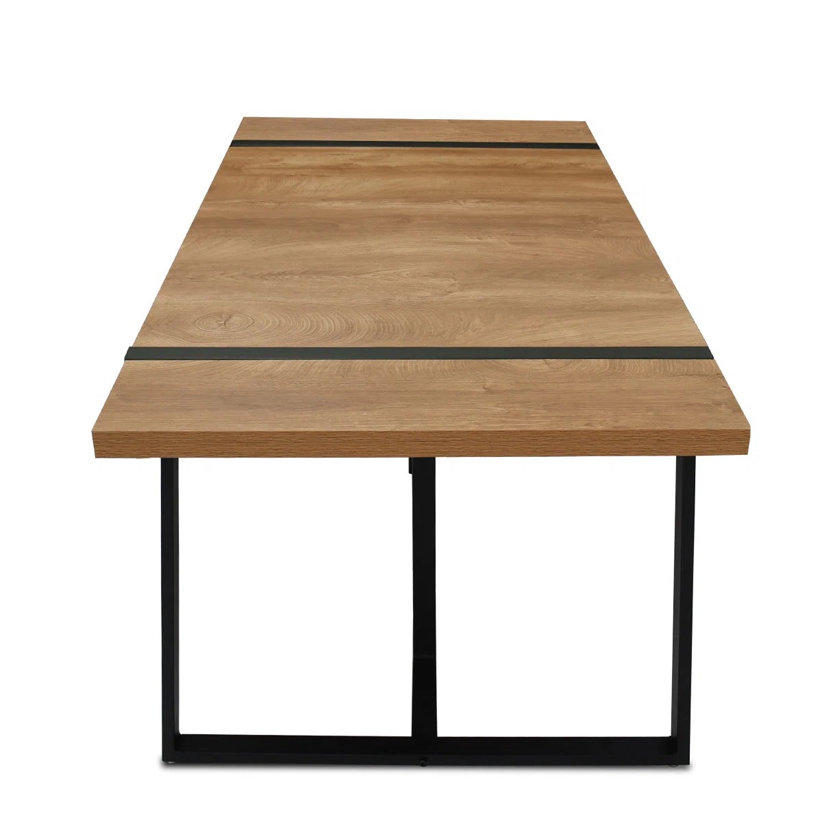 Rectangular Dining Table with Wood Grain Top and Black Metal Legs