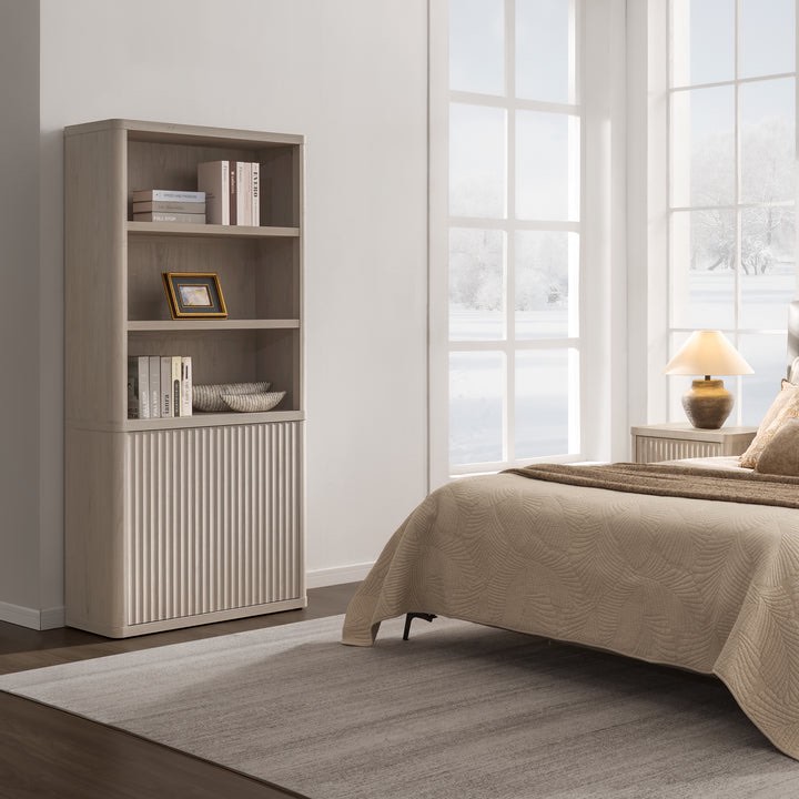 Condition photo showing New/Like New for cas modern bookcase cabinet, two-door storage