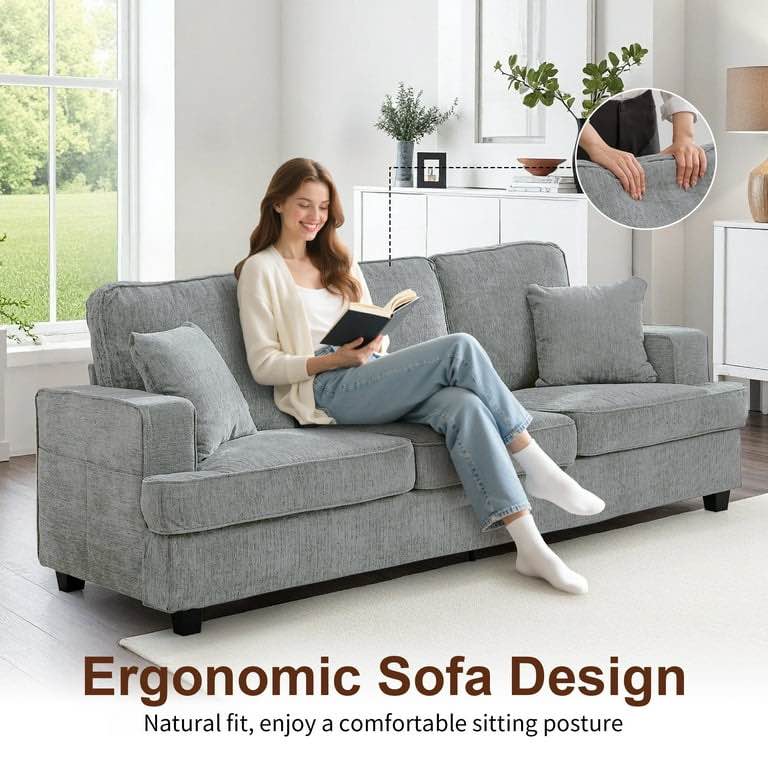 Condition photo showing New/Like New for korser 89" chenille sofa 3 seater couch with extra upholstered deep seats for living room,removable cover,assembly required,pewter