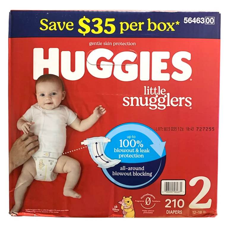huggies little snugglers baby diapers size 2 (12-18 lb) 210 count