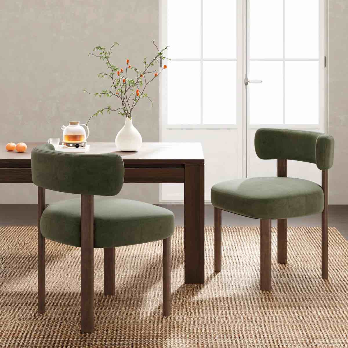 Condition photo showing New/Like New for upholstered solid wood dining chair side chair (set of 2)