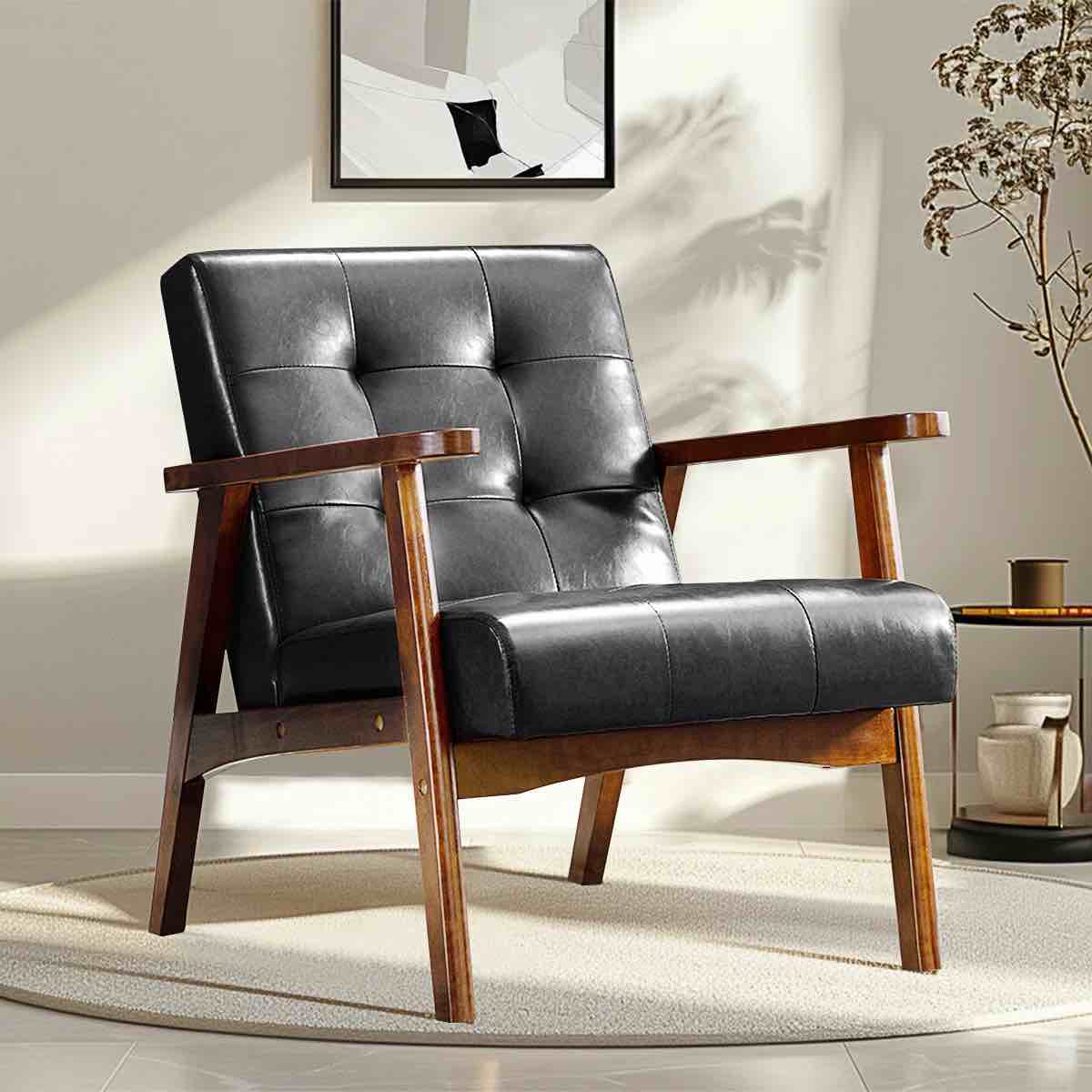 havva 21.65'' wide tufted artificial leather mid-century modern armchair