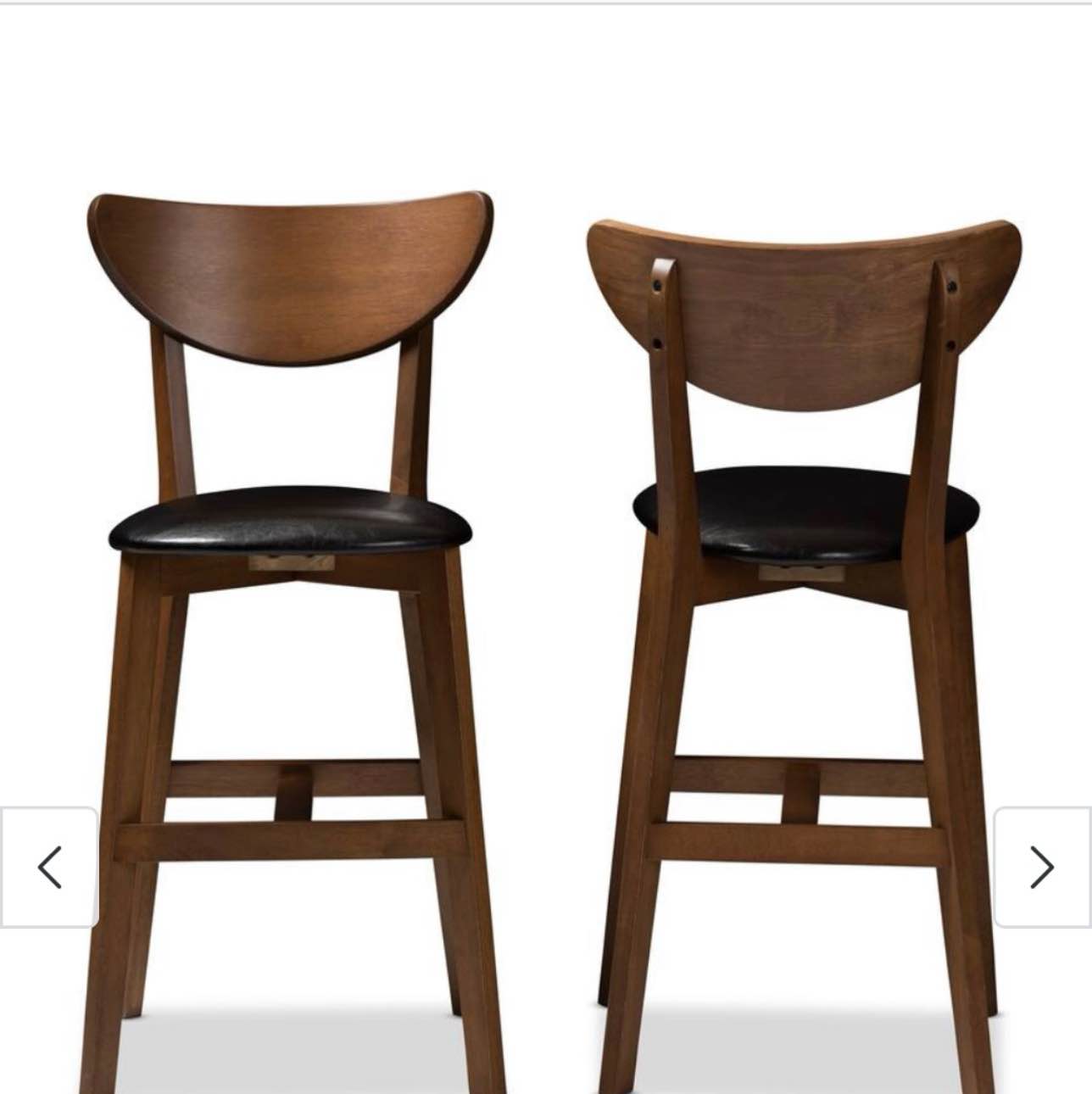 Condition photo showing Good Condition for baxton studio flora mid-century modern black faux leather upholstered walnut finished counter stool  - bsoflora-black/walnut-counter stool (one)