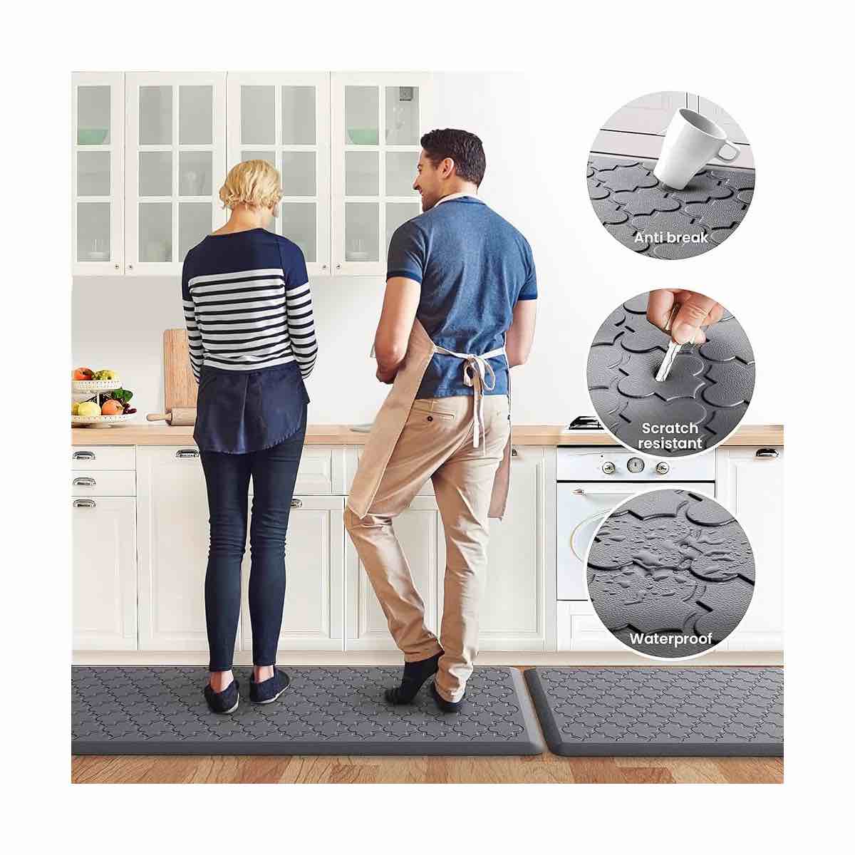 Condition photo showing New/Like New for kitchen mat [2 pcs] cushioned anti-fatigue floor mat, waterproof non-skid ergonomic comfort foam rugs, standing mat for kitchen, floor,office, sink, laundry(grey)