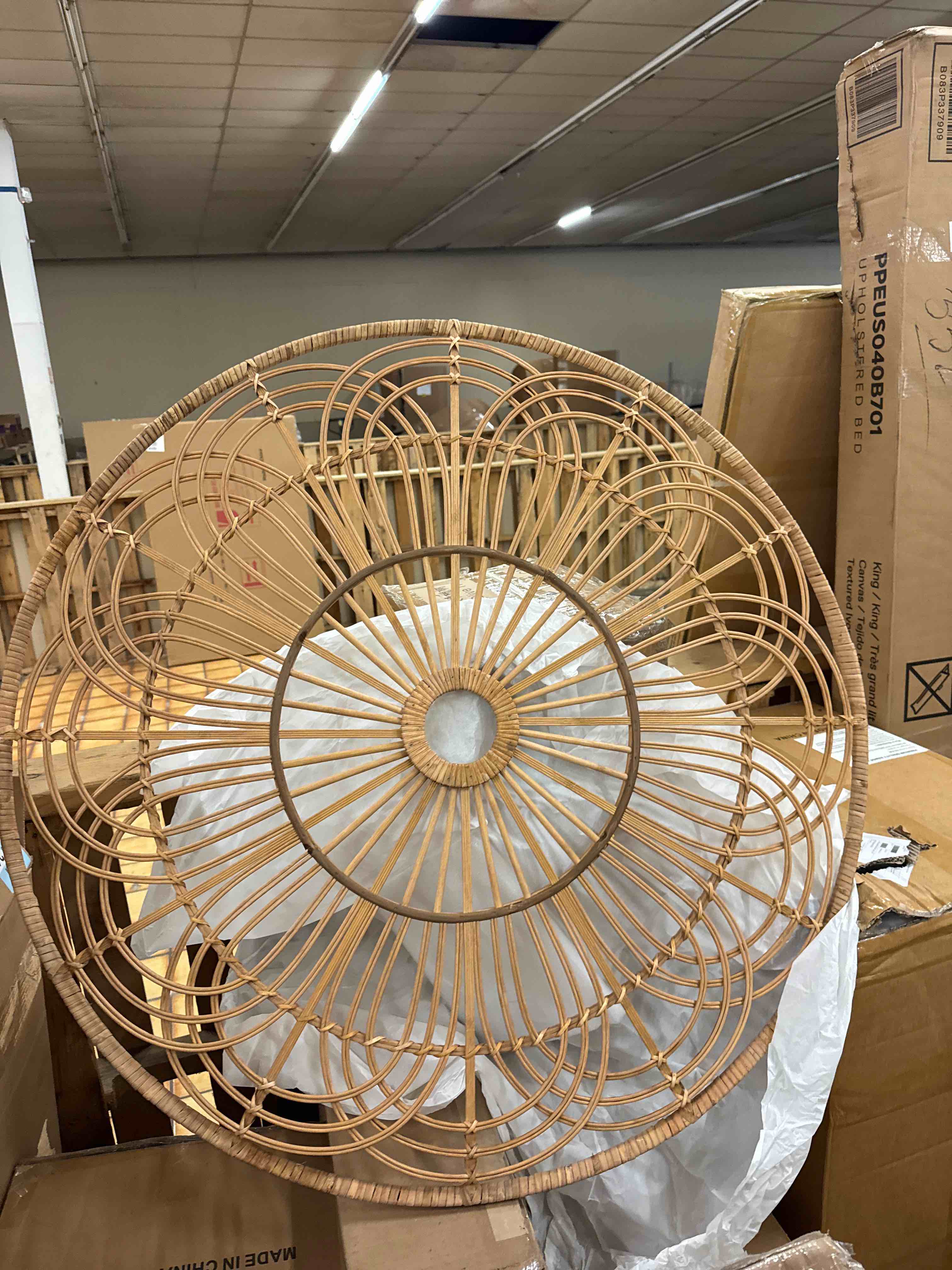 Condition photo showing New/Like New for 36-inch round wicker brown hanging wall decor - a contemporary rustic accent for home or office