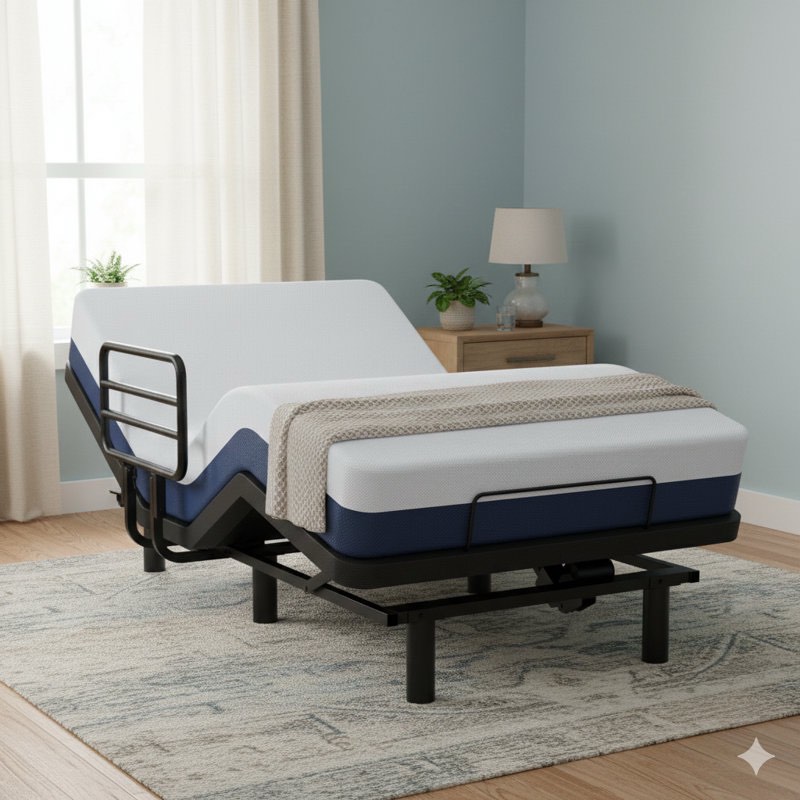 Adjustable Full Bed Frame With Safety Rails, Electric Ergonomic Design For Comfort, Ideal For Home Care As A Hospital Bed For Home Use