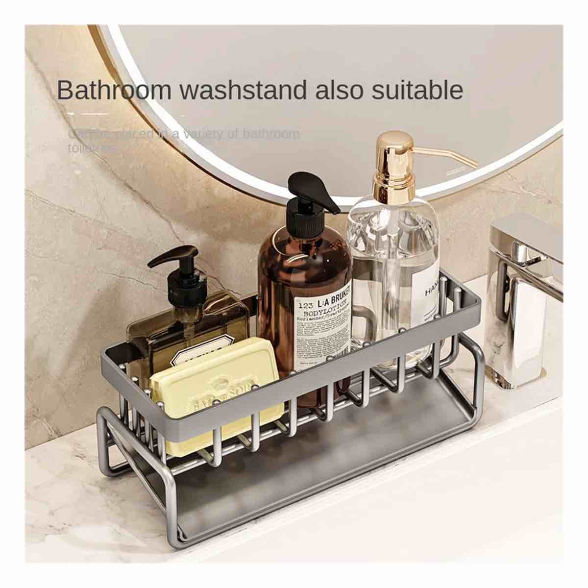 Condition photo showing New/Like New for sponge draining rack for kitchen sink, no drill dish cloth holder storage rack black
