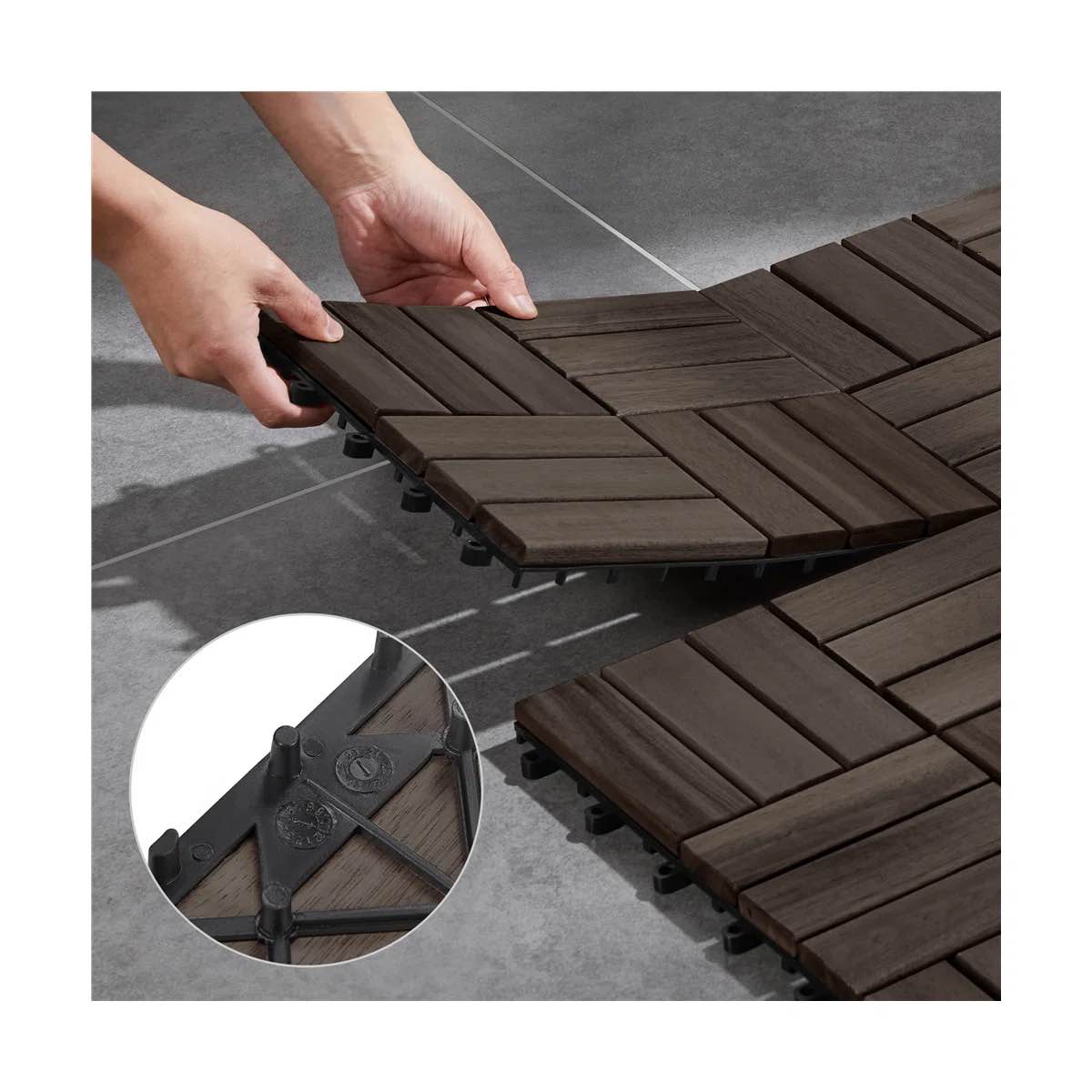natural acacia wood interlocking deck tiles 12''x12'' (set of 27)