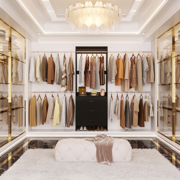 Condition photo showing New/Like New for black closet system with 4 hanging rods