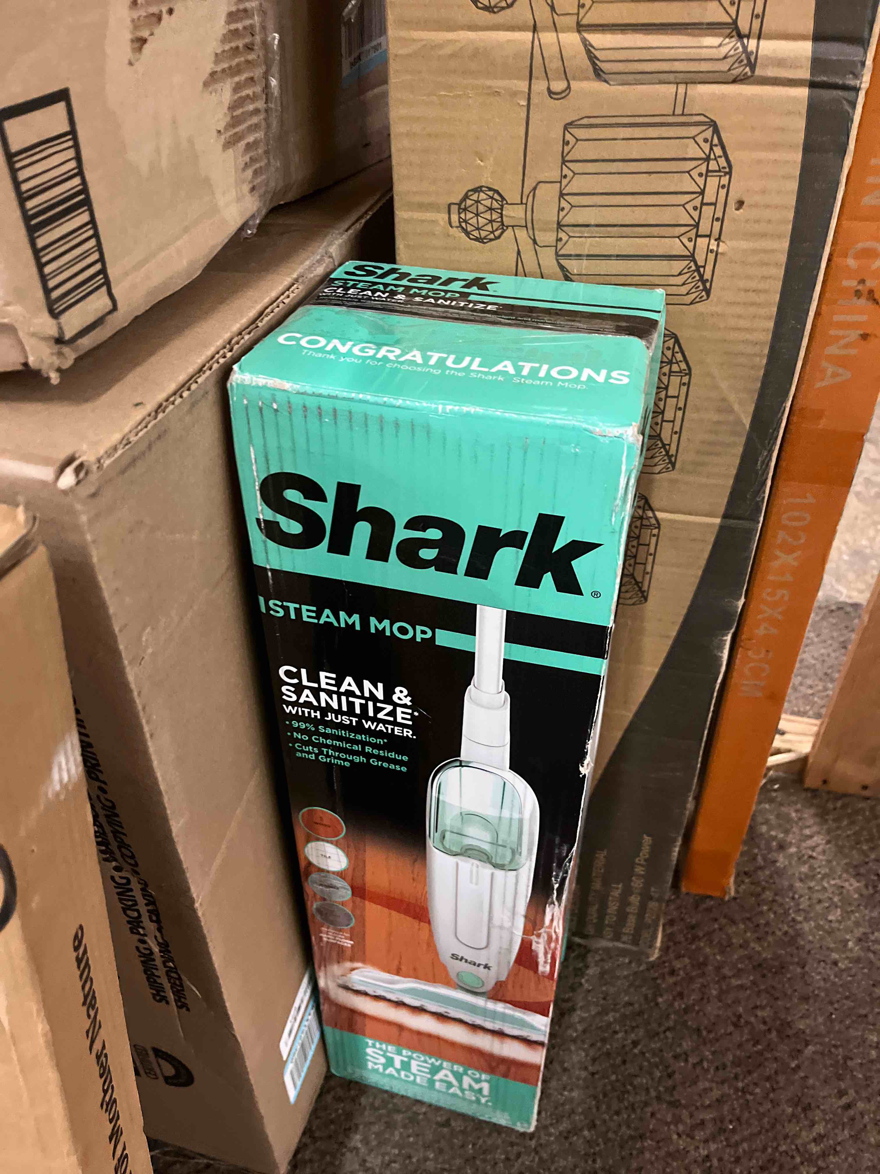 Condition photo showing New/Like New for Shark Steam Mop with 2 Machine Washable Dirt Grip Pads, Removable Water Tank, Lightweight, Steam Cleaner for sealed Hard Floors, Marble, Stone, Hardwood, Tile, Laminate, White/Seafoam, S1000