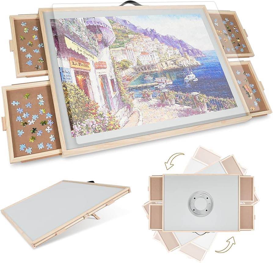 2-in-1 Tilting & Rotating Puzzle Board for Puzzle Enthusiasts,Portable Puzzle Table with 4 Drawers Cover,41.34" x 29.69" for 2000 Pieces