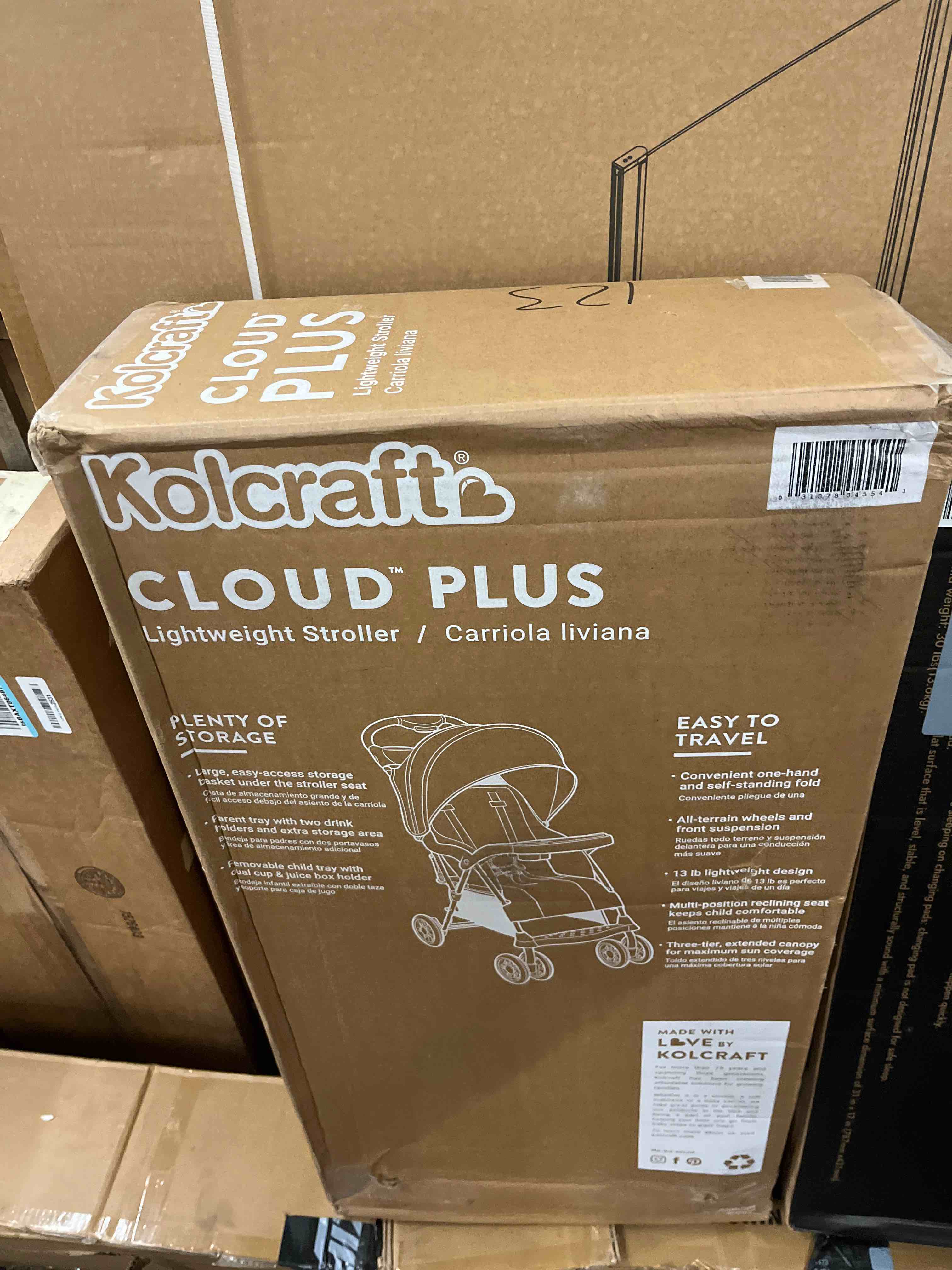 Condition photo showing New/Like New for Kolcraft Cloud Plus Lightweight Umbrella Stroller for Toddlers with Reclining Seat, Large Storage Basket, Canopy, Infant & Parent Trays, Compact Fold for Summer Travel, Durable Frame, Slate Gray