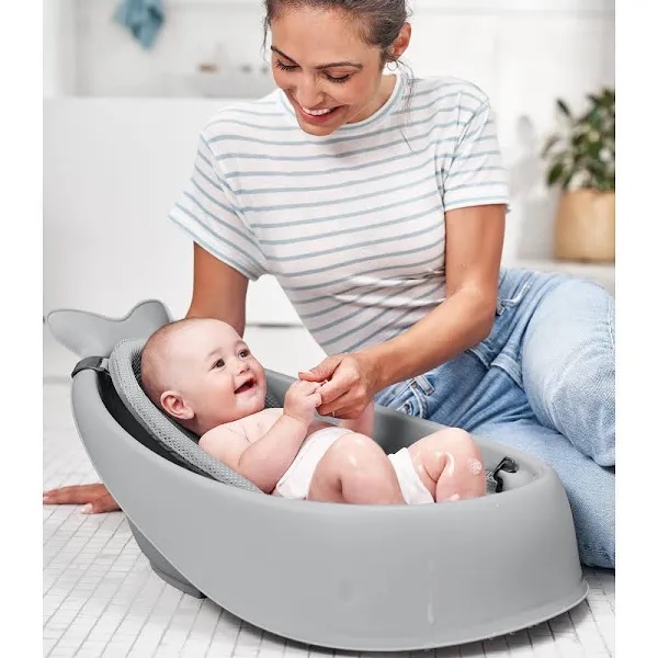 Skip Hop Baby Bath Tub, 3-Stage Smart Sling Tub, Moby, Grey