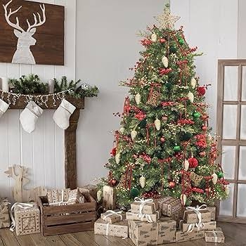 KI Store 6ft Christmas Tree with Ornaments and Lights Remote and Timer Champagne Christmas Decorations Including 6 Feet Full Tree, Ornaments, USB LED String Lights