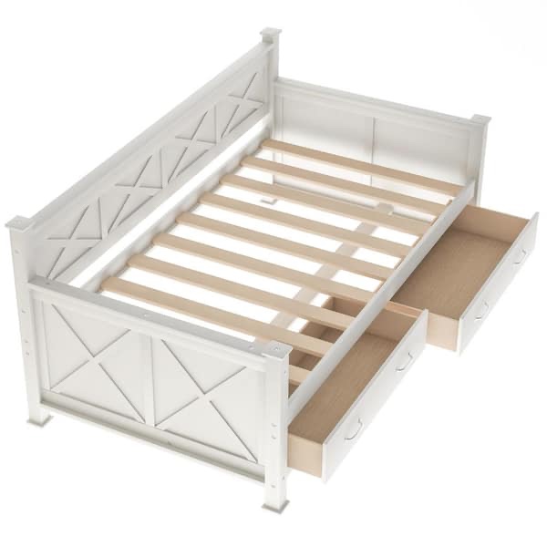 Condition photo showing New/Like New for harper & bright designs white twin size daybed with 2-large drawers and x-shaped frame